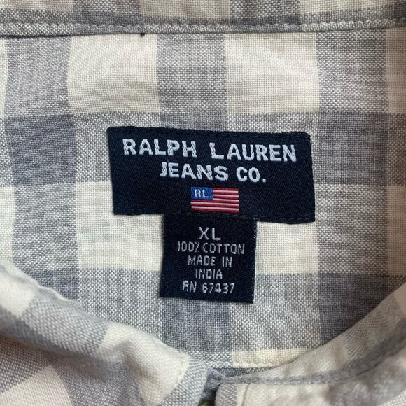 Ralph Lauren Jeans Co. Button Down Men's size XL Long Sleeve Plaid Gray White - Picture 3 of 7